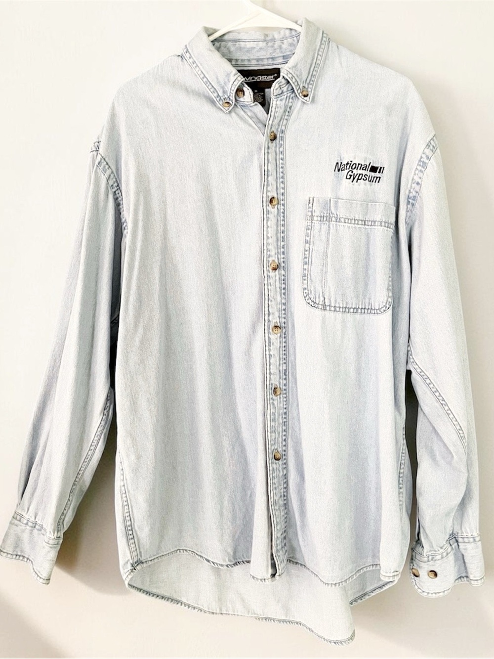 Vintage National Gypsum Light Wash Denim Oversized Button-Up Shirt